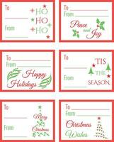 reeks van Kerstmis etiketten en tags voor geschenken. naar en van ontwerp met feestelijk vakantie zinnen. Kerstmis vector ontwerp voor presenteert.