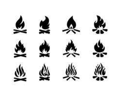 kampvuur hand- getrokken vector illustratie, retro stijl logo. gekruiste logboeken en tekenfilm brand vlam.