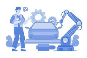 geautomatiseerd auto productie illustratie concept Aan wit achtergrond vector