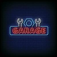 neon teken garage met steen muur achtergrond vector