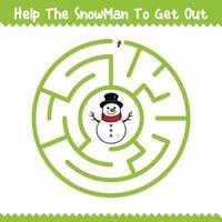 kinderen circulaire doolhof helpen de sneeuwman naar krijgen uit vector