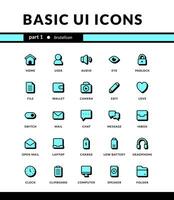 eenvoudig ui pictogrammen neubrutalisme stijl voor ui mobiel koppel essentieel verzameling reeks pictogrammen met schaduw vector
