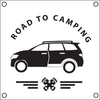 auto silhouet illustratie vector ontwerp, zuiger en tekst weg naar camping in solide zwart kleur. geschikt voor logo's, pictogrammen, affiches, t-shirt ontwerpen, websites, concepten, advertenties, stickers.