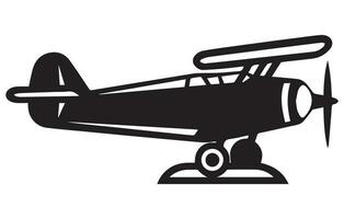 vector retro tweedekker silhouetten set.vector geïllustreerd propeller aangedreven vliegtuig