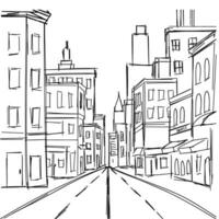 schetsen straat plein samenstelling. hand- getrokken schetsen straat in stad. schets gebouwen. vector illustratie.
