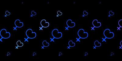 donkerroze, blauwe vectorachtergrond met vrouwensymbolen. vector