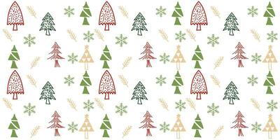 hand- getrokken Kerstmis bomen patroon. goud, groente, rood Kerstmis bomen, naadloos patroon. Woud achtergrond. herhaald achtergrond voor omhulsel papier, textiel, kleding stof, banier, poster. vector