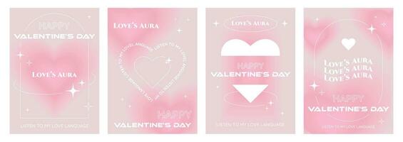 gelukkig Valentijnsdag dag poster reeks in modieus y2k stijlvol, dekt, verticaal spandoeken, flyers met wazig harten en zwart dun lijsten, vector illustratie.