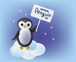 pinguïn bewustzijn dag vlak tekenfilm hand- getrokken vector illustratie
