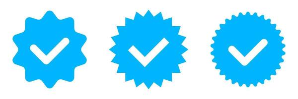 3 blauw vector verificatie insigne voor sociaal netwerken