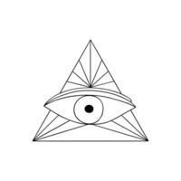 oog van voorzienigheid, allesziend oog esoterisch vrijmetselaar religieus piramidaal symbool, illuminati driehoekig allegorie embleem met stralen vector illustratie voor poster, banier, logo