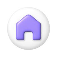 Purper 3d huis icoon Aan wit knop. 3d tekenfilm vector illustratie
