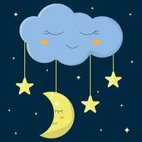 een tekenfilm wolk met sterren en een maan vector