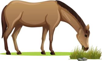 een paard dat gras eet in cartoon-stijl geïsoleerd vector