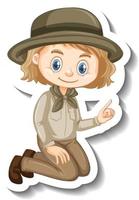 meisje in safari outfit stripfiguur sticker vector