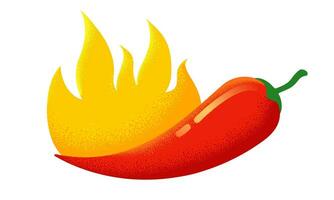 vector chili peper in retro stijl. vector wijnoogst embleem met rood Chili peper met vlam. logo van chili met brand in wijnoogst stijl.