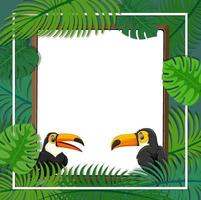 lege banner met tropische bladeren frame en toucan stripfiguur vector