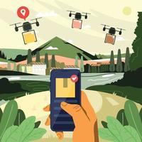bekijk de online bezorgstatus van drones op smartphone vector
