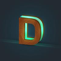 3D, realistisch, glas en houten karakter van een lettertype, vector