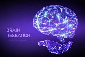 brein. laag poly abstracte digitale menselijke hersenen in de hand. neuraal netwerk. vector