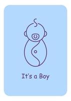 baby jongen geslacht aankondiging ansichtkaart met lineaire glyph icon vector