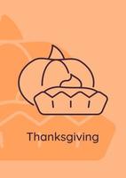 klassieke taart op Thanksgiving Day ansichtkaart met lineair glyph-pictogram vector