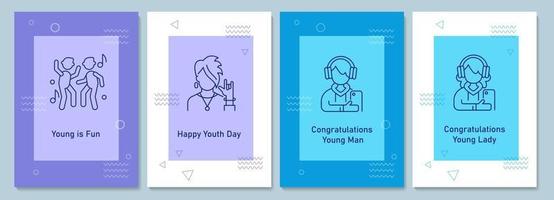 jaarlijkse jeugddag vieren ansichtkaarten met lineaire glyph icon set vector