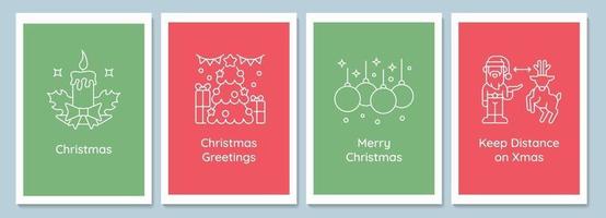 het vieren van kersttradities ansichtkaarten met lineaire glyph icon set vector