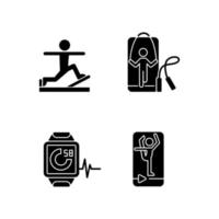 online fitness gymnastiek trends zwarte glyph pictogrammen ingesteld op witruimte. vector