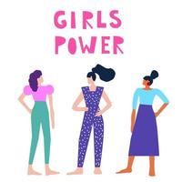 doodle vrouw karakter. girl power, empowerment, diversiteitsthema vector