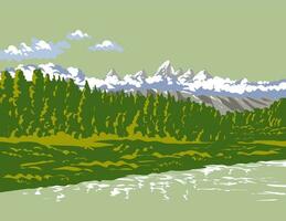 teton reeks in de wolken Wyoming wpa poster kunst vector