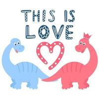 hand belettering liefde zin en dinosaurussen vector illustratie