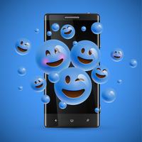 3D en verschillende soorten emoticons met matte smartphone, vectorillustartion vector