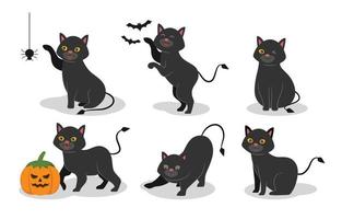 zwarte kat tekenset vector