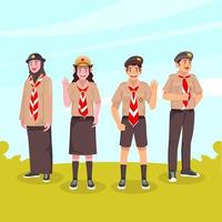 studenten met pramuka-uniform vector