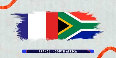 Frankrijk vs zuiden Afrika, Internationale rugby kwartaal laatste bij elkaar passen illustratie in penseelstreek stijl. abstract grungy icoon voor rugby wedstrijd. vector