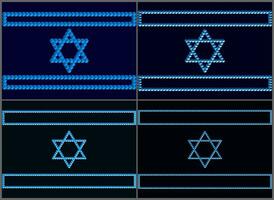Israëlisch vlaggen Aan een donker treurig achtergrond. symbolen van Israël gebaseerd Aan de penrose driehoek. monolithisch basis van Israëlisch symbolen gebaseerd Aan ongebruikelijk figuren met overtredingen van de wetten van geometrie vector
