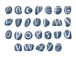 blauw alfabet engelse steen alfabet. blauw grijs rivier- zee stenen met brieven strepen verschillend vormen Aan wit achtergrond. vlak stijl. vector illustratie