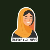 sticker van vrouw vervelend oranje hijab en citaat omhelzing uitdagingen vector