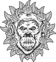 suiker schedel bloemen ornamenten aap Muertos monochroom vector illustraties voor uw werk logo, handelswaar t-shirt, stickers en etiket ontwerpen, poster, groet kaarten reclame bedrijf bedrijf