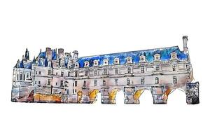kasteel Frankrijk waterverf hand- getrokken illustratie geïsoleerd Aan wit achtergrond vector