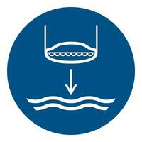 iso 7010 geregistreerd veiligheid tekens symbool pictogram waarschuwingen voorzichtigheid merk op verplicht lager reddingsboot naar de water in lancering volgorde vector