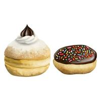twee waterverf donuts met chocola en hagelslag vector waterverf illustratie voor bakkerij, cafe menu's, web ontwerp projecten, Chanoeka decor