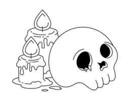 schets vector kawaii illustratie van schattig schedel en kaarsen voor kleur Pagina's