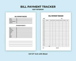 Bill betaling tracker log boek kdp interieur vector