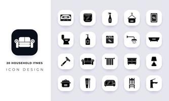 minimale platte huishoudelijke artikelen icon pack. vector