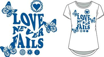 liefde nooit mislukt typografie t-shirt ontwerp illustratie. in marine blauw. vector