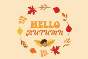 Hallo herfst achtergrond of spandoek. vallen seizoen poster. blad ontwerp. vector illustratie.