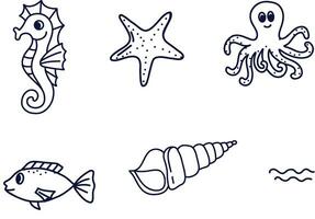 marinier leven reeks in tekening lijn stijl. zee dieren vector