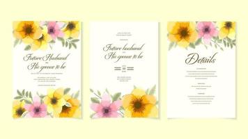 mooie bloemen bruiloft huwelijk uitnodigingskaart frame set sjabloon vector